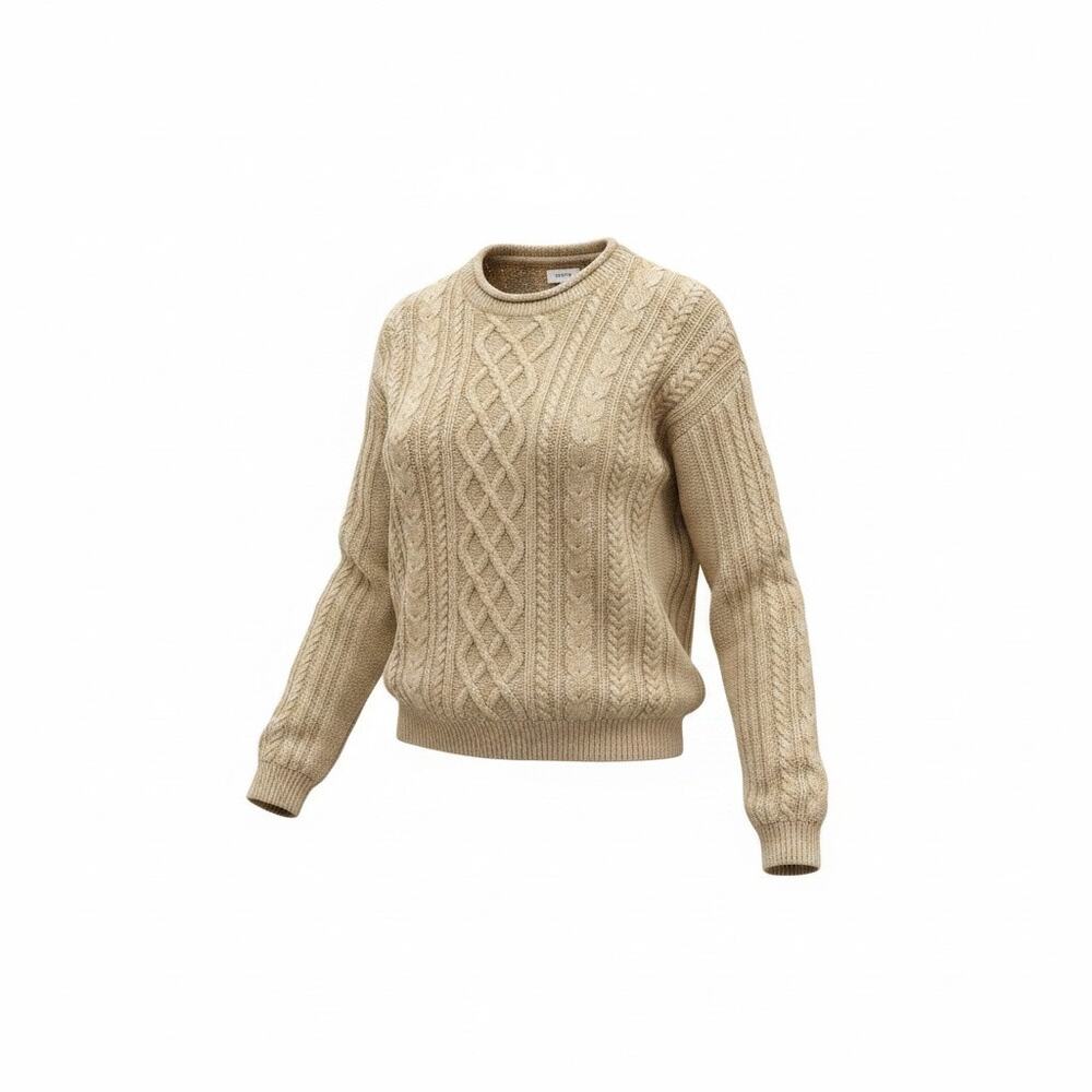 J. Crew Cable Knit Sweater Medium Brown Beige Cotton Blend Neutral Minimalist